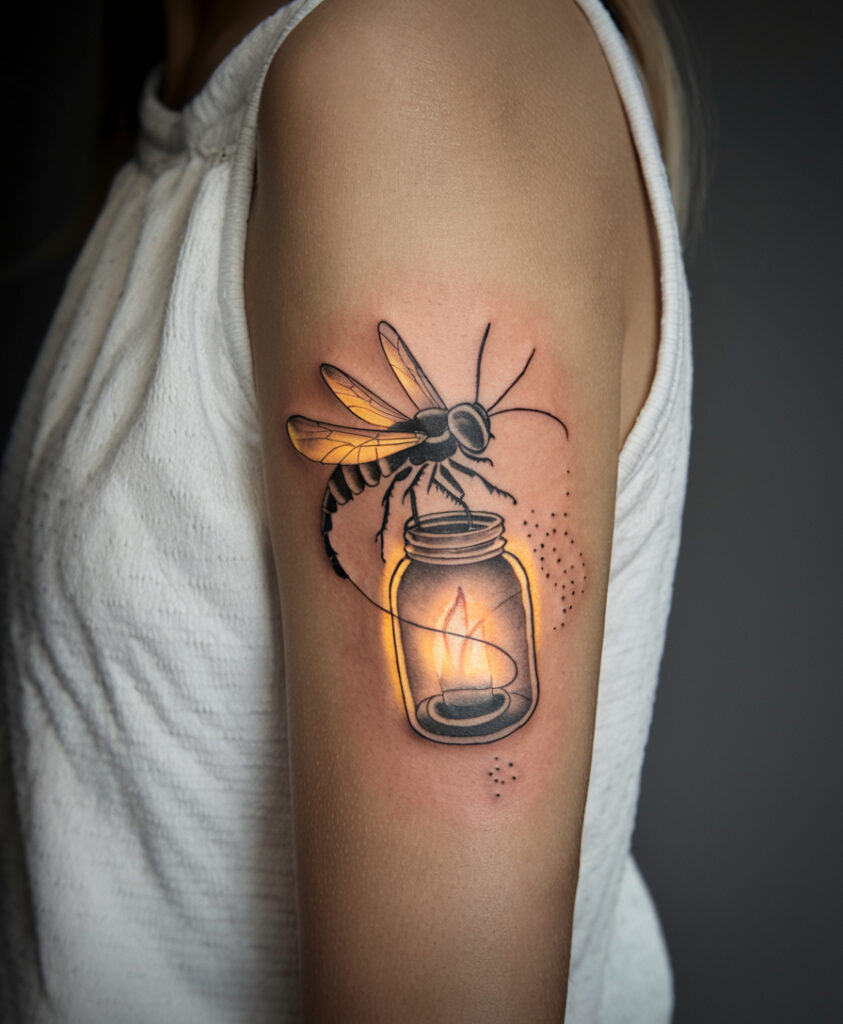 Firefly Tattoo Ideas: Meaningful & Mesmerizing Designs 17 firefly with jar