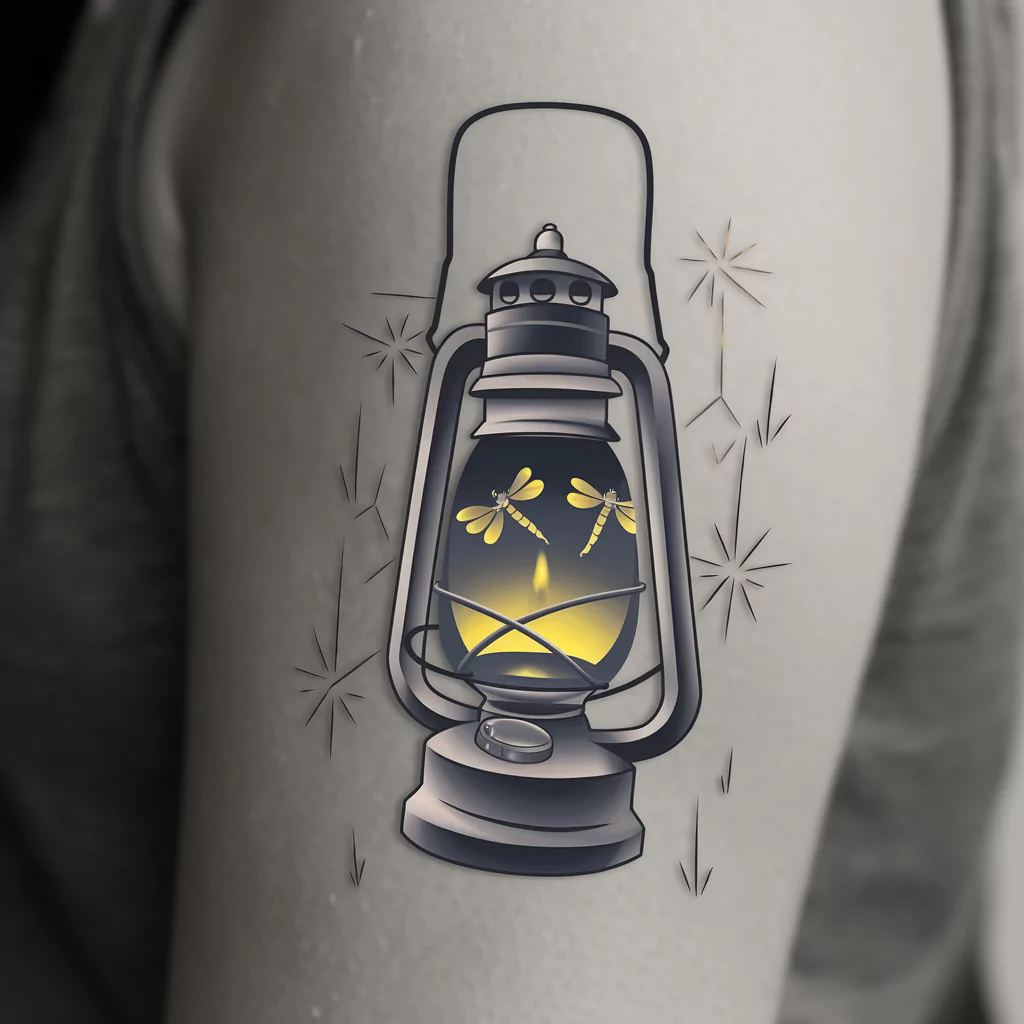 Firefly Tattoo Ideas: Meaningful & Mesmerizing Designs 6 firefly tattoo with lantern