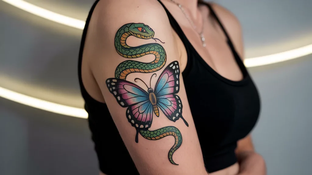 Snake Tattoo Meaning - Symbolism & Designs Explained 8 Snake and Butterfly Tattoo Meaning
