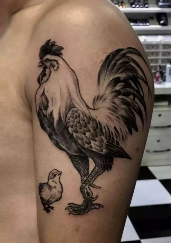 Rooster Tattoo Black and White Ideas