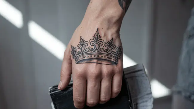 Crown Tattoo Meaning - Symbolism Placements & Styles 5 Crown Tattoo Meaning on Hand