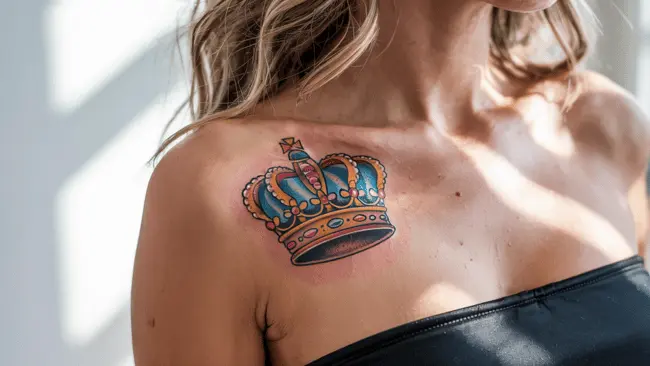 Crown Tattoo Meaning - Symbolism Placements & Styles 4 Crown Tattoo on Shoulder Meaning