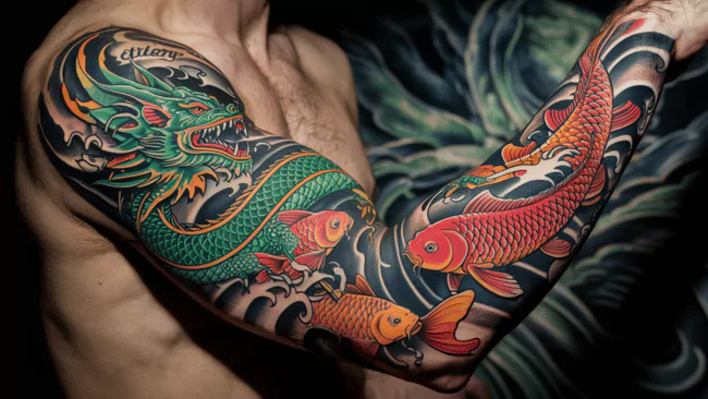 Dragon and Koi Fish Tattoo Sleeve